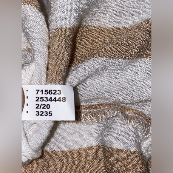 Maurice’s Stripe Peasant‎ Blouse Flutter Sleeve Khaki Beige Women XL Office Work - Picture 9 of 9